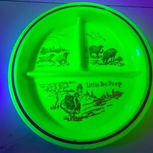 Uranium Glass, Vitrock Fire King Little-Bo-Peep Divided Plate.